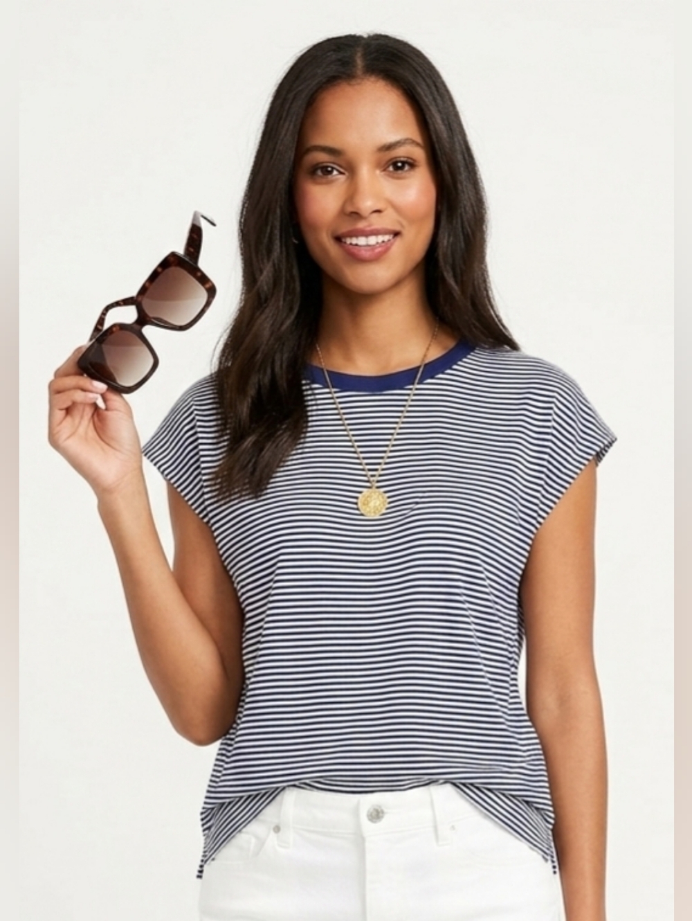 LOFT striped top blue white preppy nautical casual chic everyday